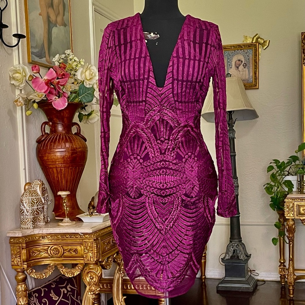 Purple Sexy Sheer Dress
